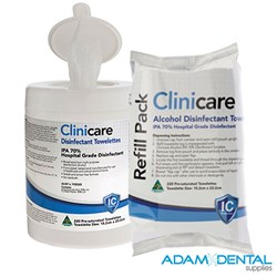 Clinicare IPA  70% Hospital Grade Alcohol Wipes Canister & Refills